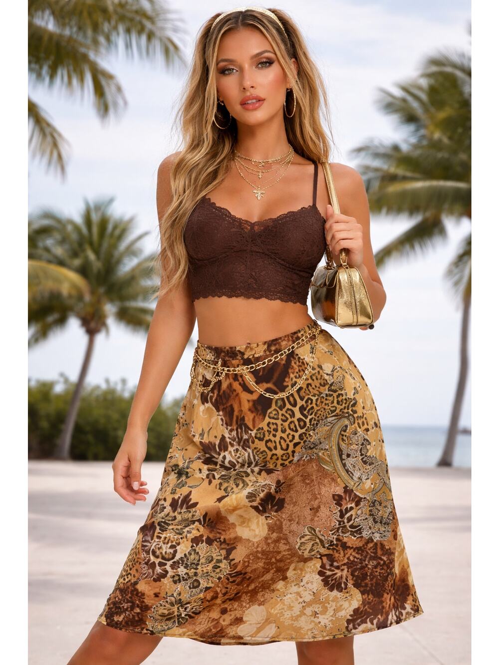 Baranda Y2K Patchwork‎ Boho Midi Skirt Animal Floral Print Size Medium